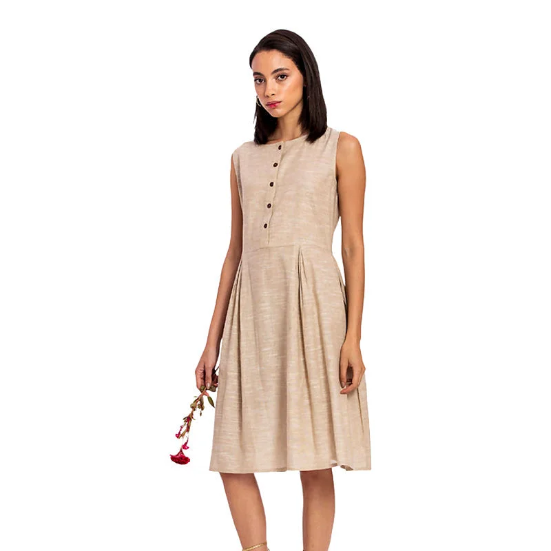 Dress for Women | Cotton Linen Midi Dress | Beige