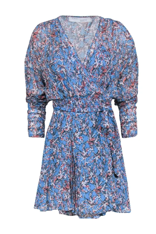 IRO - Blue & Orange Abstract Floral Print Long Sleeve Mini Dress Sz 6