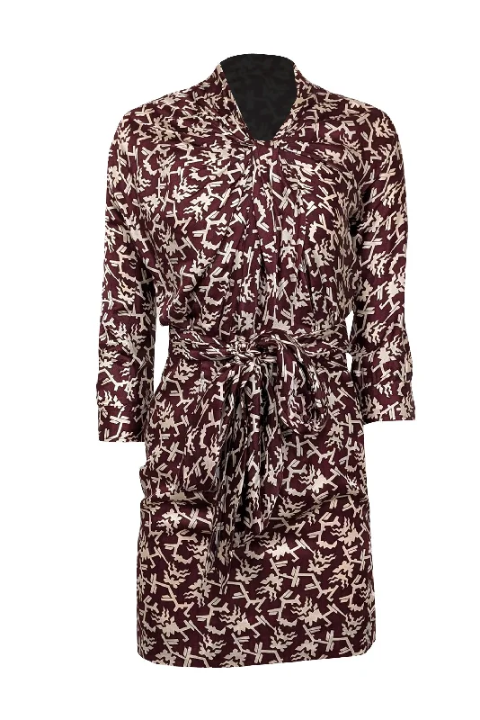 Isabel Marant - Maroon Geometric Print Long Sleeve Mini Dress Sz 0