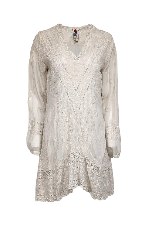 Johnny Was - Ivory Long Sleeve Embroidered Mini Dress Sz S