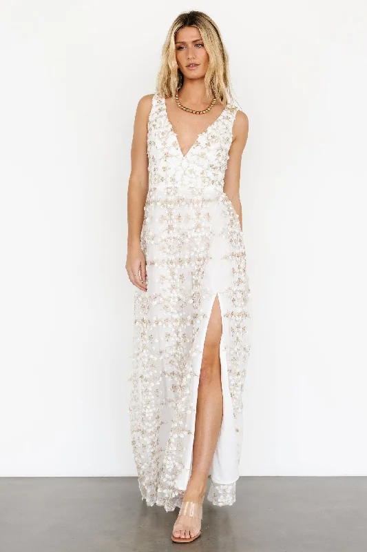 Kassia Applique Maxi Dress | Off White + Gold