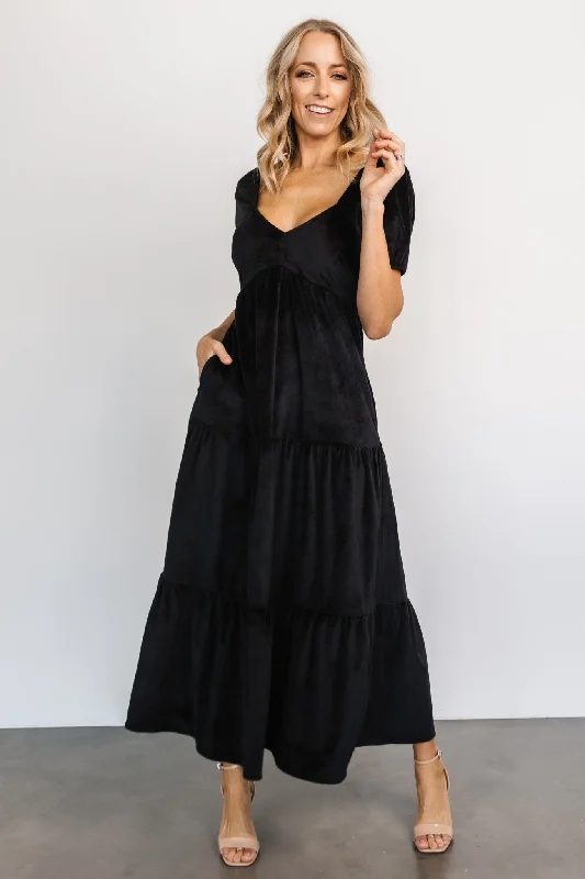 Kenli Velvet Maxi Dress | Black