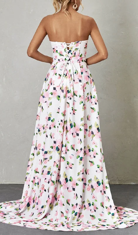 STRAPLESS FLORAL SPLIT MAXI DRESS