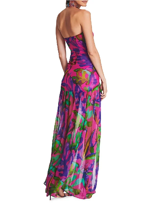 FLORAL-PRINT SILK CHIFFON MAXI DRESS