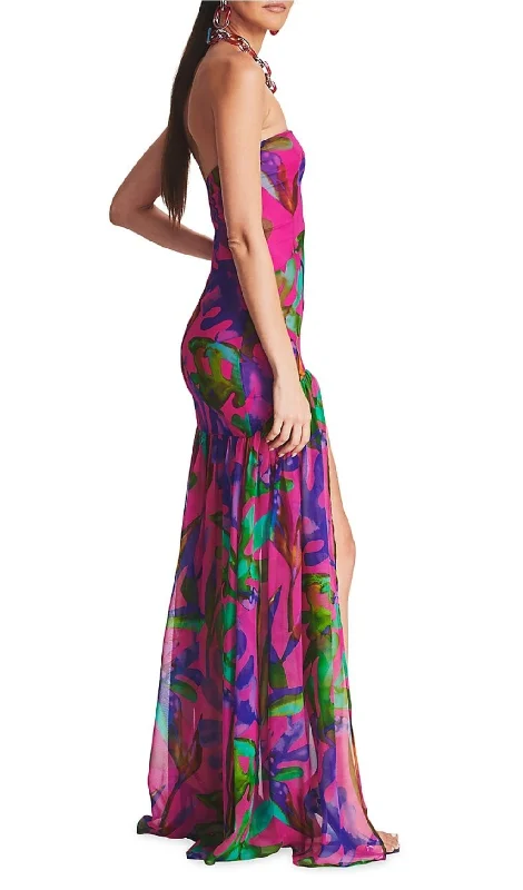 FLORAL-PRINT SILK CHIFFON MAXI DRESS