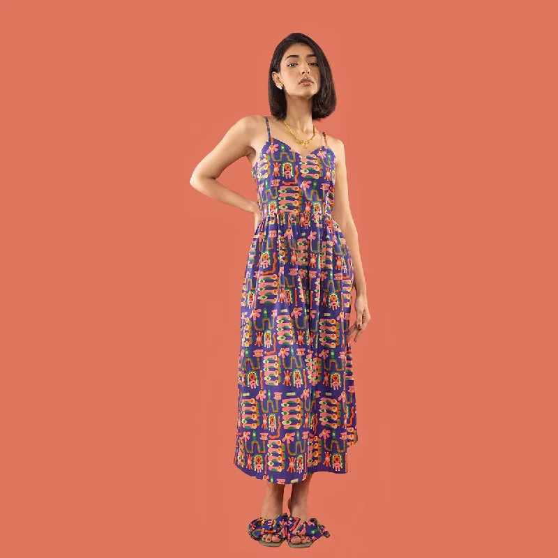 Cotton Midi Dress | Digital Print | Pink & Purple