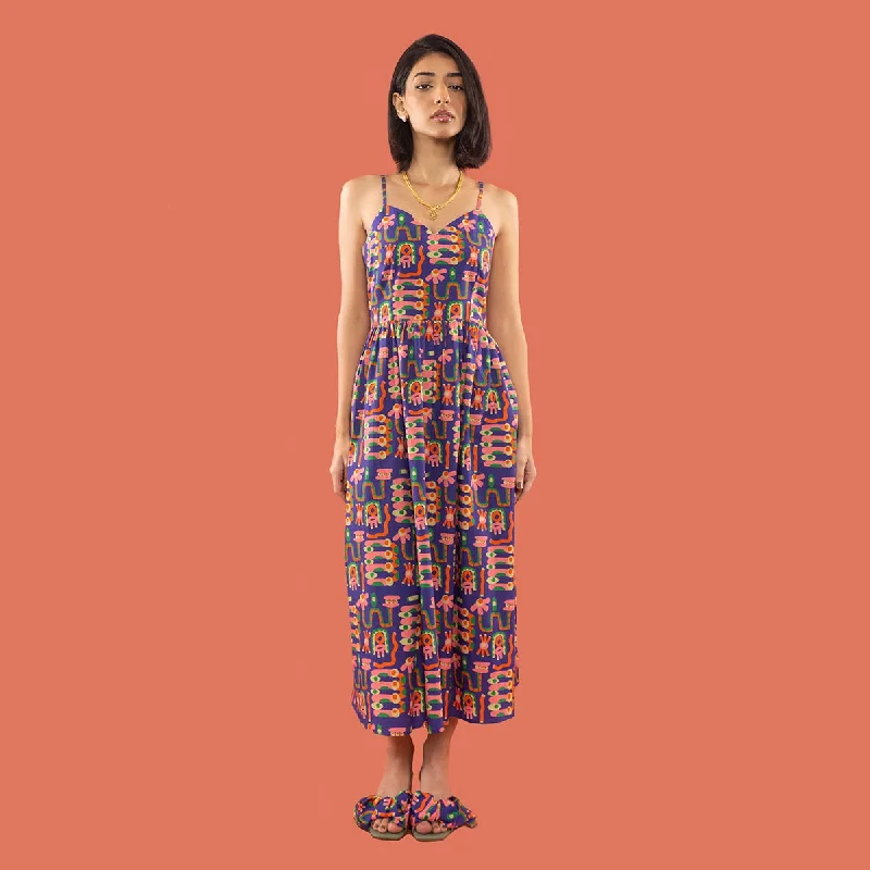 Cotton Midi Dress | Digital Print | Pink & Purple