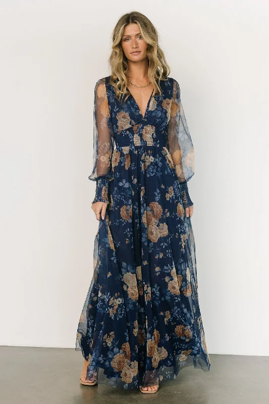 Layla Tulle Maxi Dress | Blue + Golden Floral