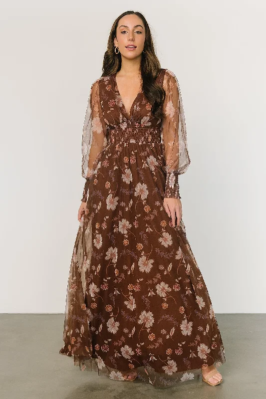 Layla Tulle Maxi Dress | Chestnut Floral