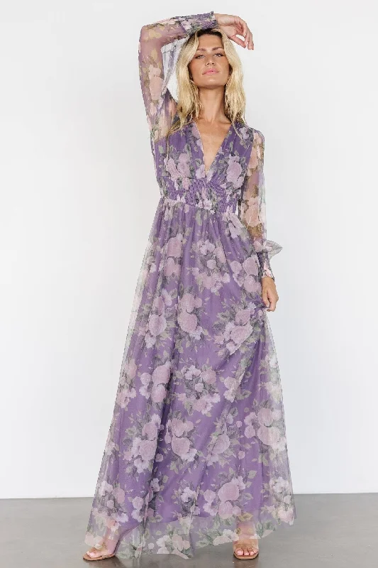 Layla Tulle Maxi Dress | Lavender + Blush Floral