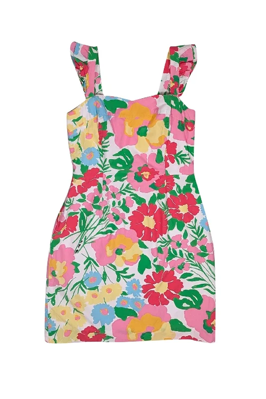 Lilly Pulitzer - Pink, White, Yellow, Blue & Green Floral Print Sleeveless Mini Dress Sz 0