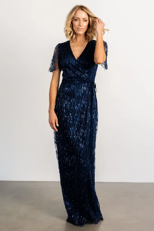 Liza Sequin Wrap Maxi Dress | Navy