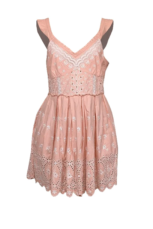 LoveShackFancy - Light Pink Floral Embroidered Mini Dress Sz 8