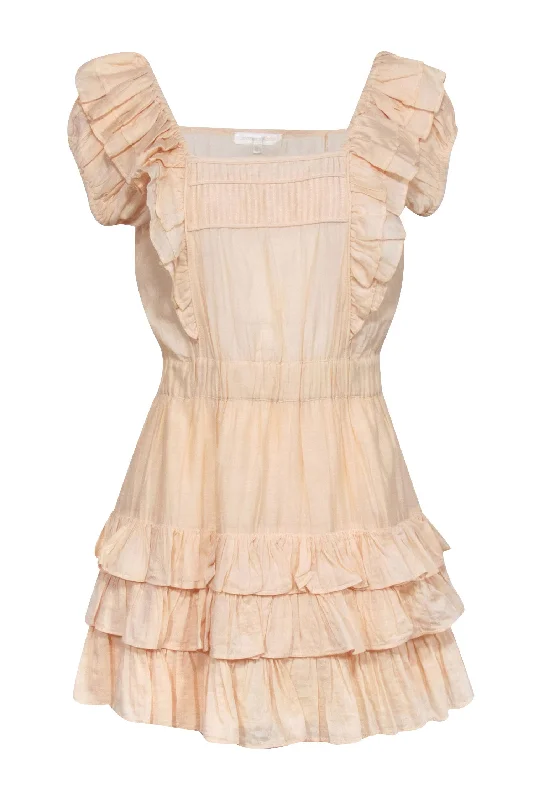 LoveShackFancy - Pale Orange Cotton & Silk Blend Ruffled Mini Dress Sz S