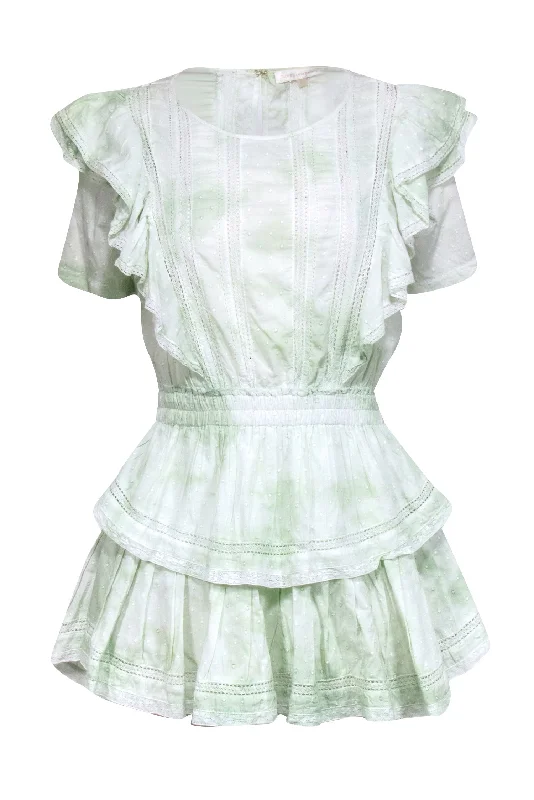 LoveShackFancy - Mint Green Cotton Drop-Waist Ruffle Mini Dress Sz XS