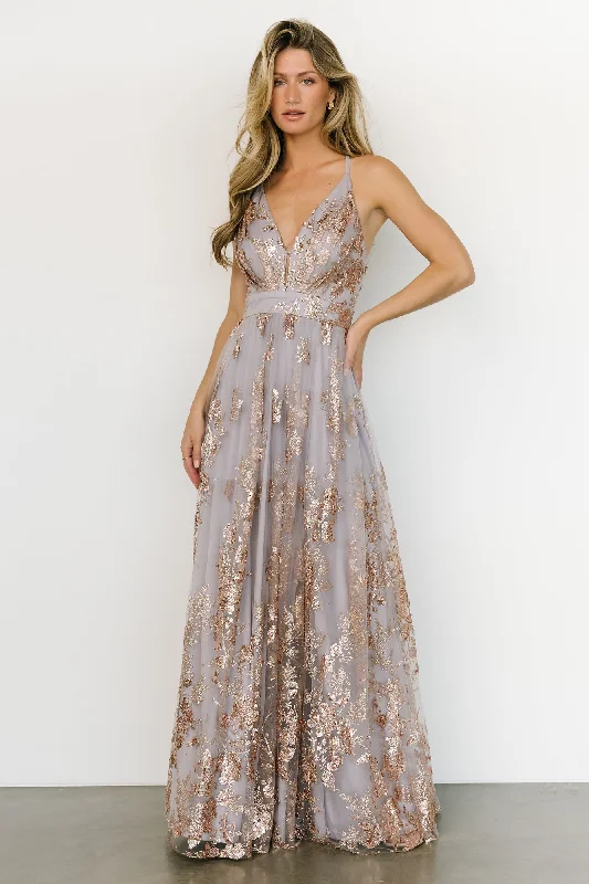 Lucienne Shimmer Maxi Gown | Dusty Lilac + Rose