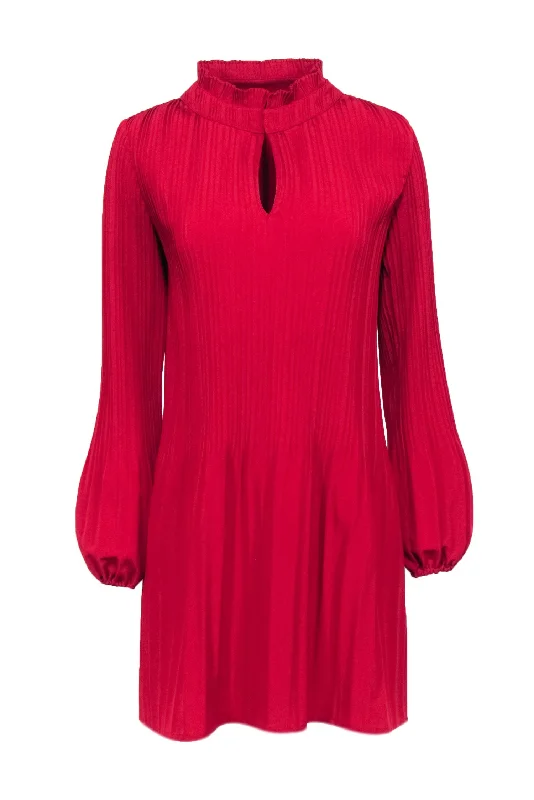 Maje - Red Long Sleeve Pleated Mini Dress Sz 6