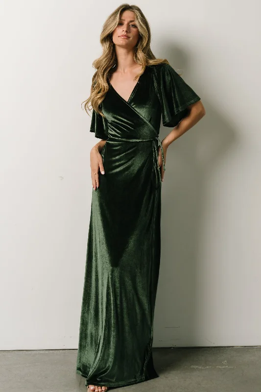 Meghan Velvet Wrap Maxi Dress | Deep Green