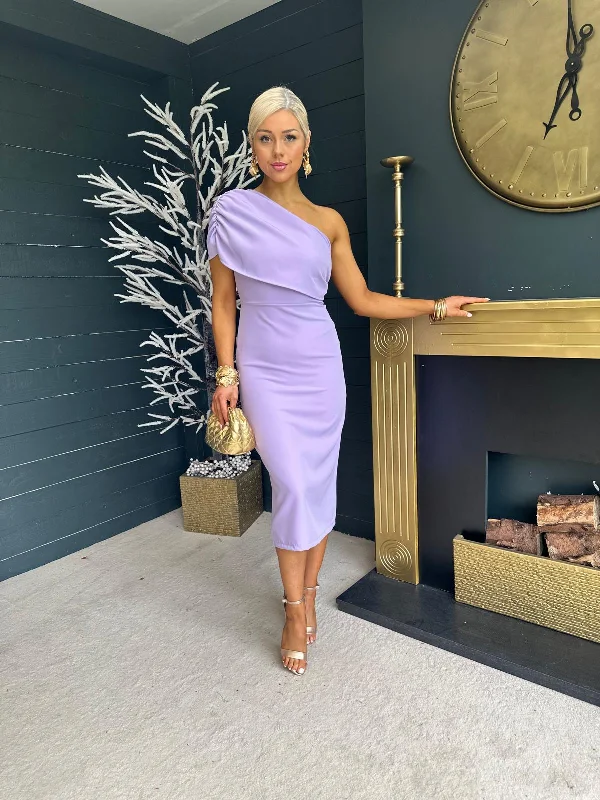 Melissa One Shoulder Occasion Midi Dress Lilac