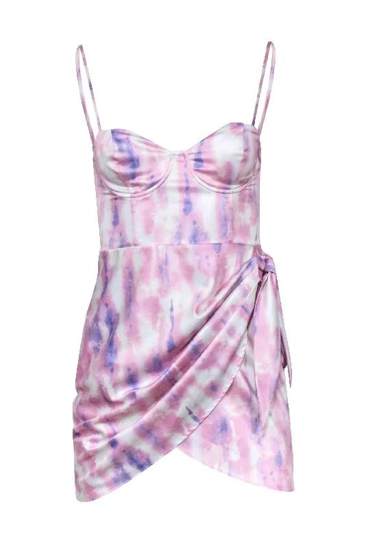 Michael Costello x Revolve - Pink, Purple, & White Tie-Dye Satin Mini Dress Sz XS