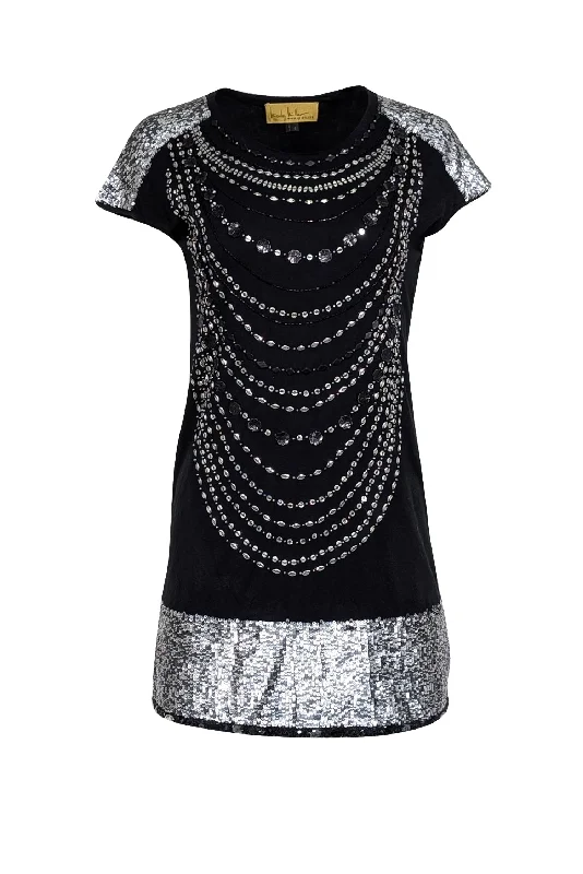 Nicole Miller - Black w/ Silver Sequin Detail Mini Dress Sz S