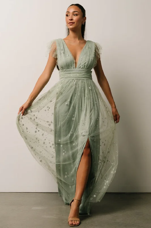 Nova Shimmer Maxi Dress | Sage + Silver