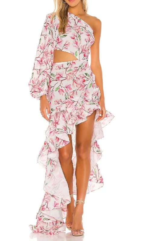 ONE SHOULDER FLORAL PRINTED MAXI DRESS IN PINK