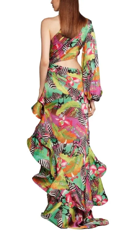 ONE SHOULDER FLORAL PRINTED MAXI DRESS