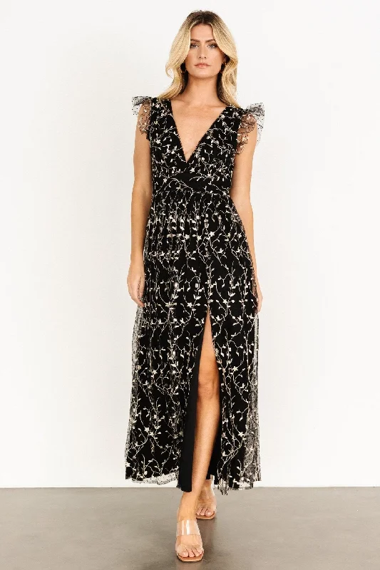 Orza Embroidered Maxi Dress | Black