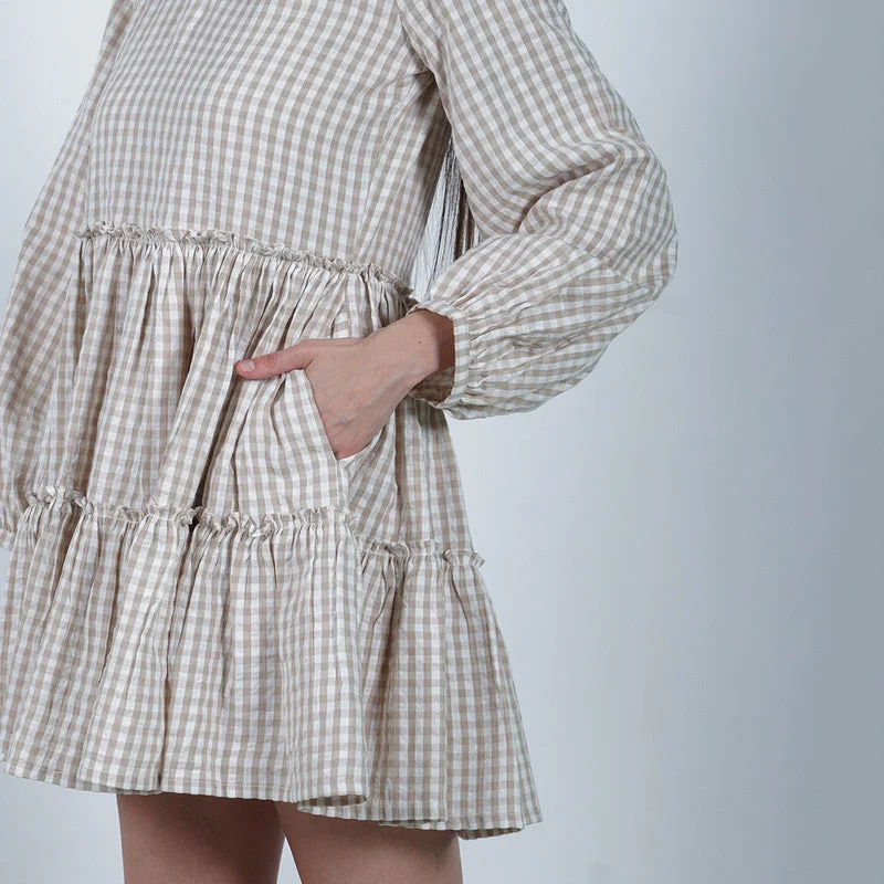 Organic Cotton Mini Dress | Checkered | White