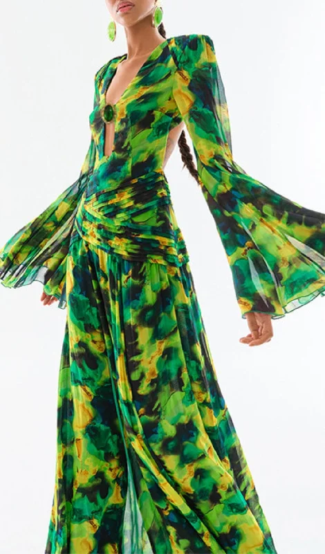 PRINTED CHIFFON MAXI DRESS