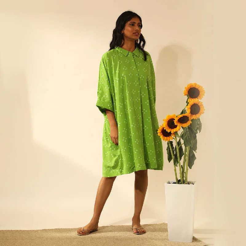 Cotton  Dress for Women | Tie-Dye | Midi Shirt | Green