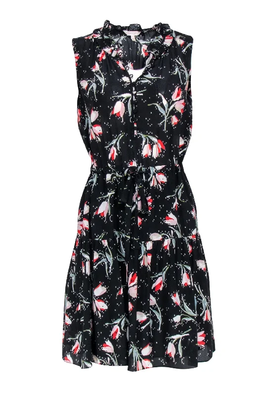 Rebecca Taylor - Black Tulip Sleeveless w/ Notched Neckline Mini Dress Sz 4