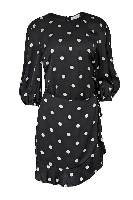 Rebecca Vallance - Black & White Polka Dot Print Mini Dress w/ Lace Trim Sz 8