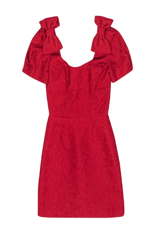 Rebecca Vallance - Red ""Harlow Bow-Detailed Cloqué"" Mini Dress Sz 2