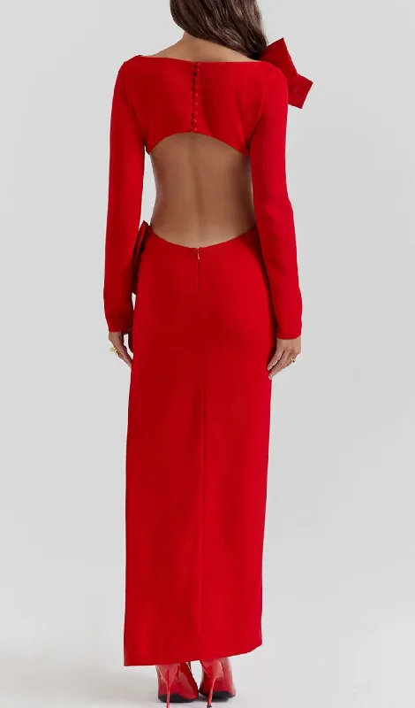 RED BOW EMBELLISHED MAXI DRESS