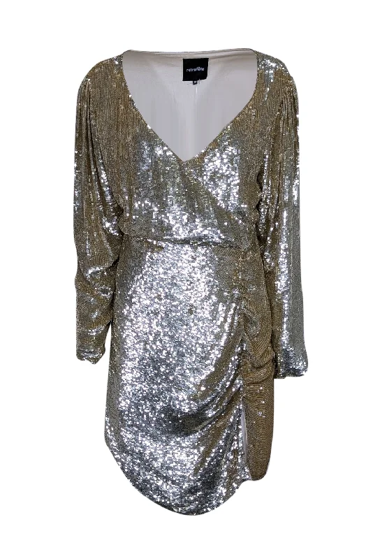 Retrofete - Gold Long Sleeve Sequin Wrap Mini Dress Sz M