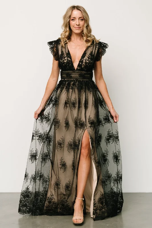 Rhea Tulle Maxi Dress | Black + Nude