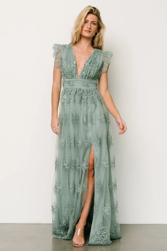 Rhea Tulle Maxi Dress | Eucalyptus