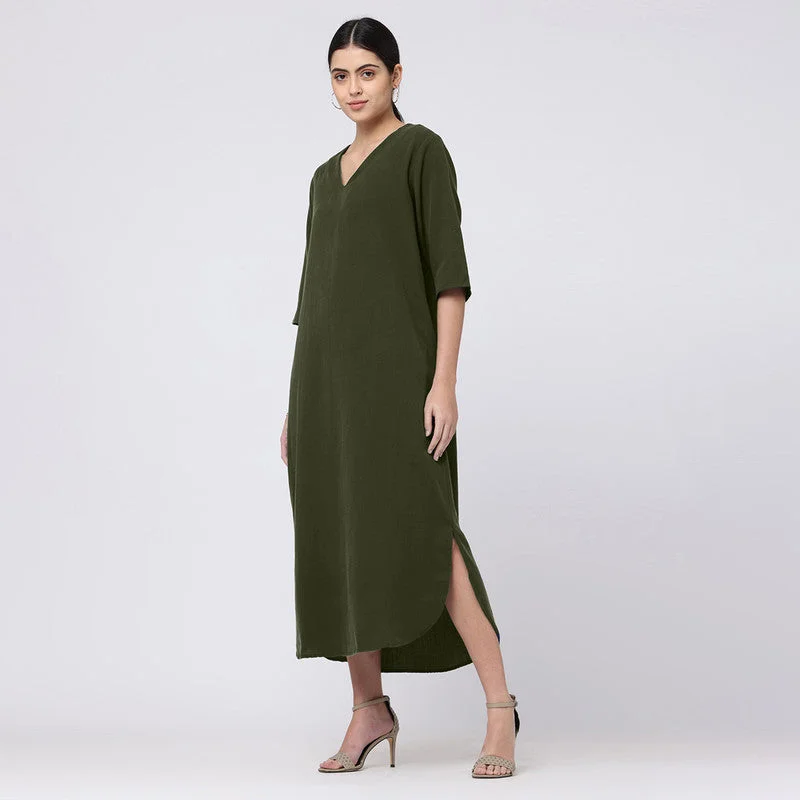 Long Maxi Dress for Women | Cotton Tencel | Olive