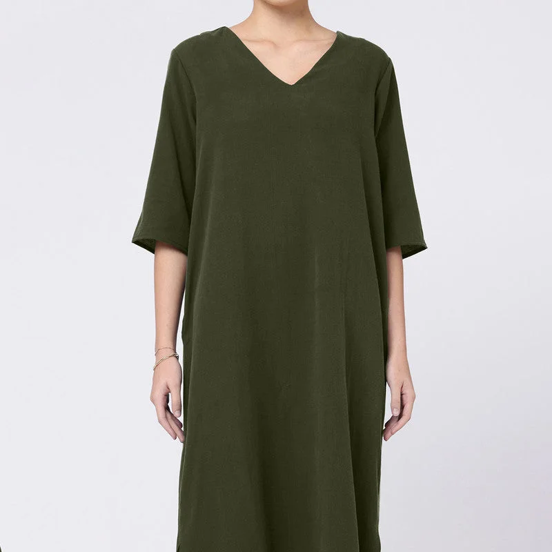 Long Maxi Dress for Women | Cotton Tencel | Olive