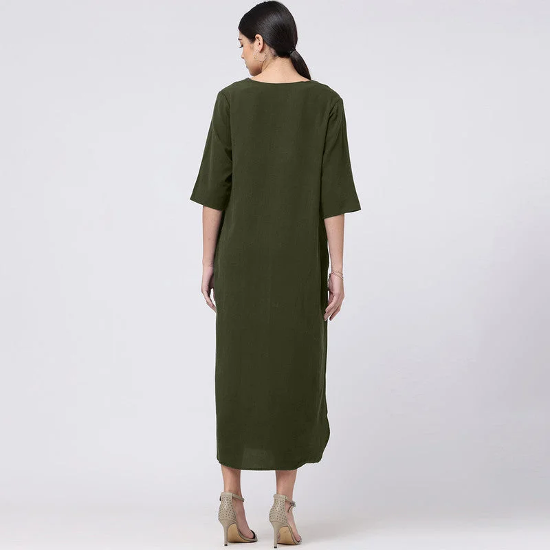 Long Maxi Dress for Women | Cotton Tencel | Olive