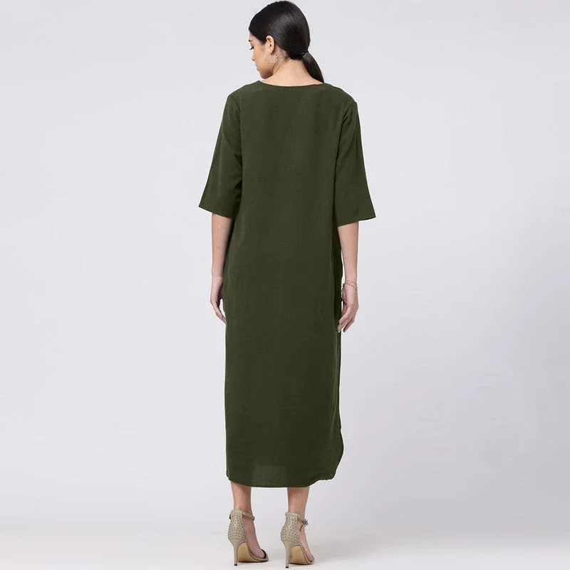 Long Maxi Dress for Women | Cotton Tencel | Olive