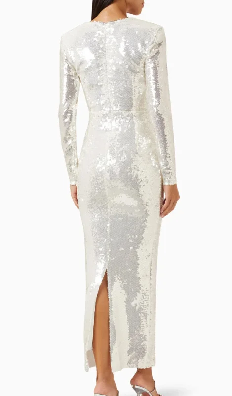 WHITE FLOWER SEQUINED MAXI DRESS