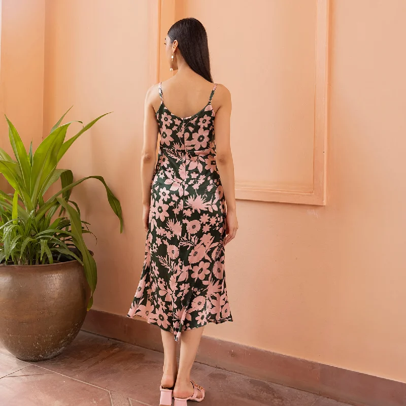 Gaji Silk Maxi Dress | Bias-Cut | Floral Print | Green