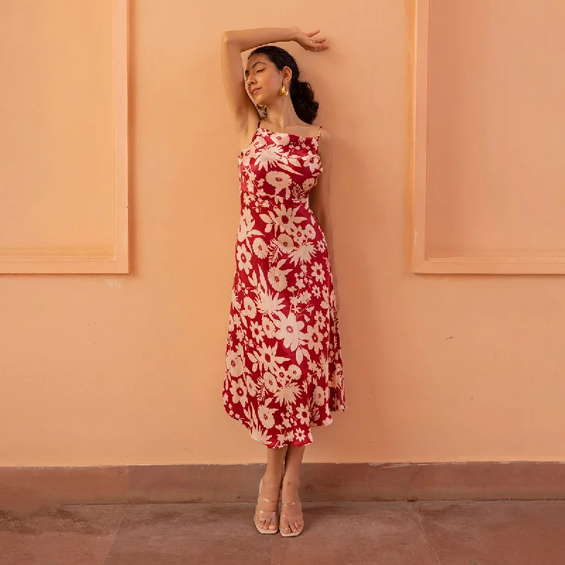 Gaji Silk Red Maxi Dress | Bias-Cut | Floral Print