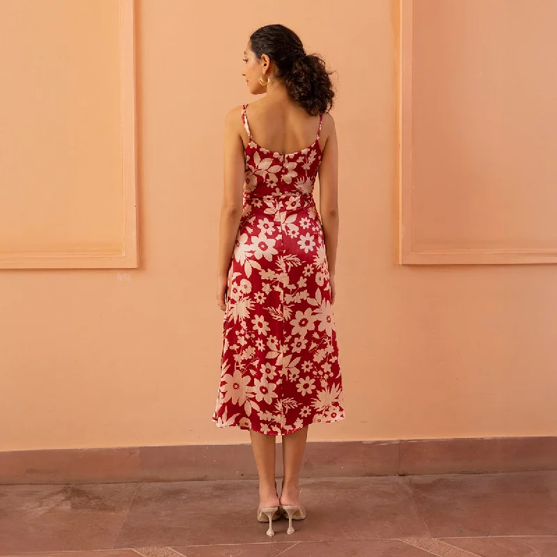 Gaji Silk Red Maxi Dress | Bias-Cut | Floral Print