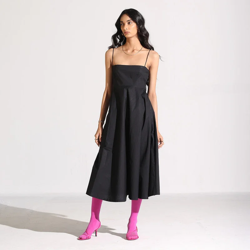 Cotton Poplin Midi Dress | Black