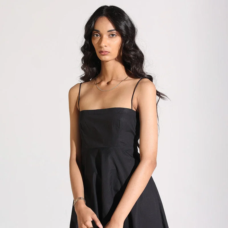 Cotton Poplin Midi Dress | Black