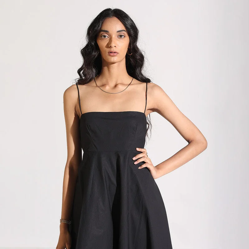 Cotton Poplin Midi Dress | Black